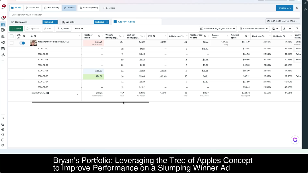Case Study 3: Leveraging the Tree of Apples Concept to Improve Performance on a Slumping Winner Ad